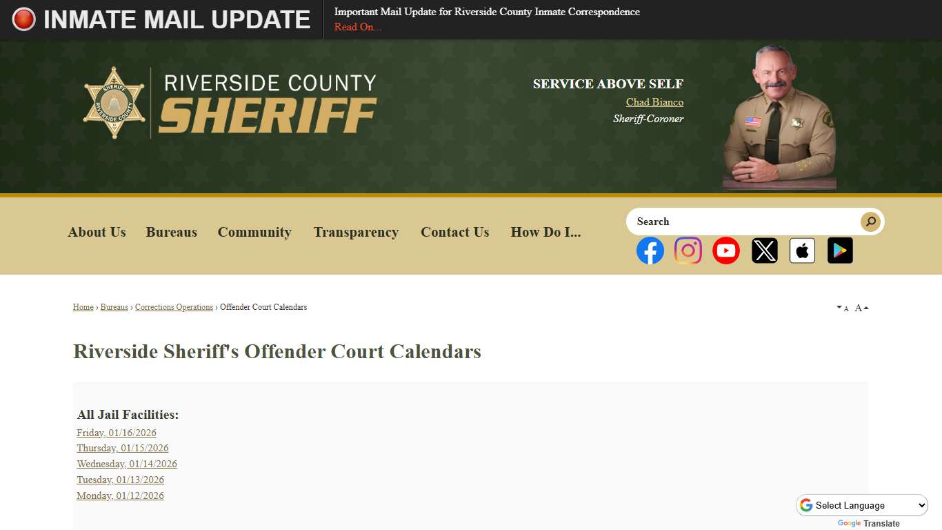 Riverside Sheriff's Offender Court Calendars | Riverside County Sheriff, CA